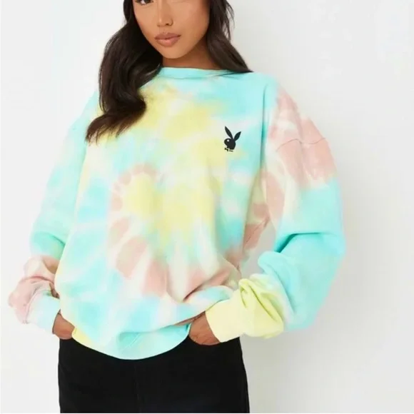 Missguided Tops Playboy X Missguided Pastel Tie Dye Crewneck